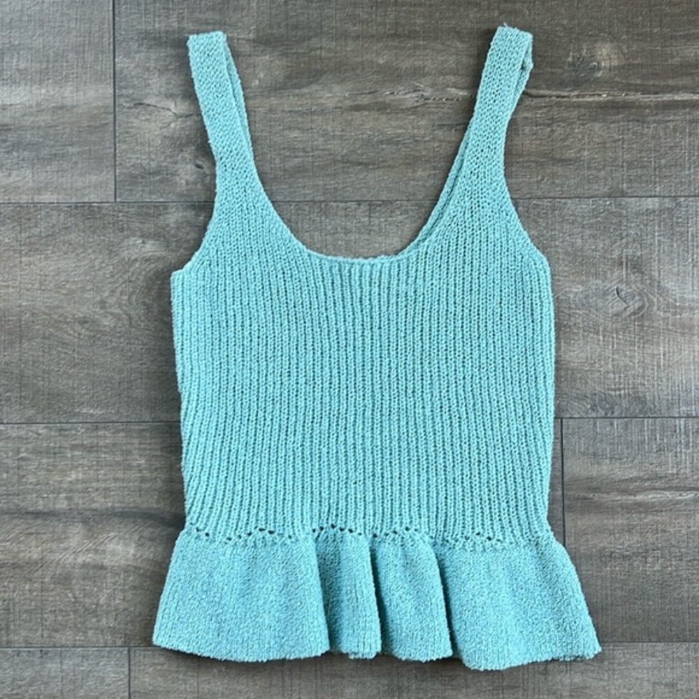 Blu Pepper Peplum Ruffle Knit Flowy Boho Top Tank - Sage